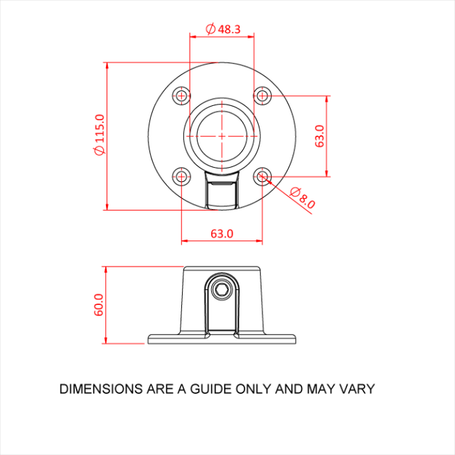Doughty T1310001 Pipe Clamp(Black) Base Flange 