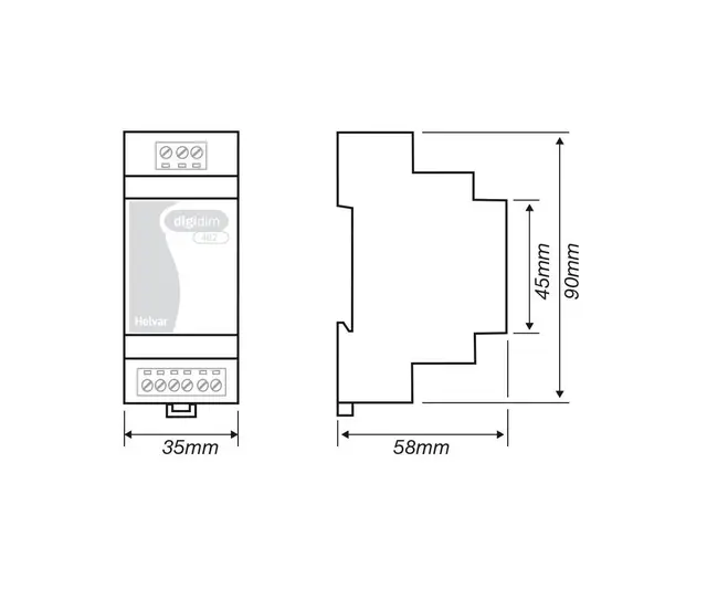 Helvar Digidim 402 DALI PSU 250mA, DIN-35mm 
