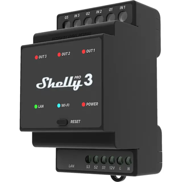 Shelly Pro 3 LAN, WiFi, 3 x 16A Rele 