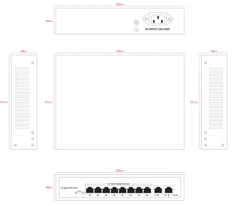 Ernitec 10-porters Gigabit uadministrert PoE-switch, 8xPeE 110W 
