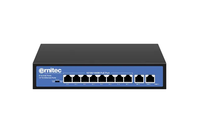 Ernitec 10-porters Gigabit uadministrert PoE-switch, 8xPeE 110W 