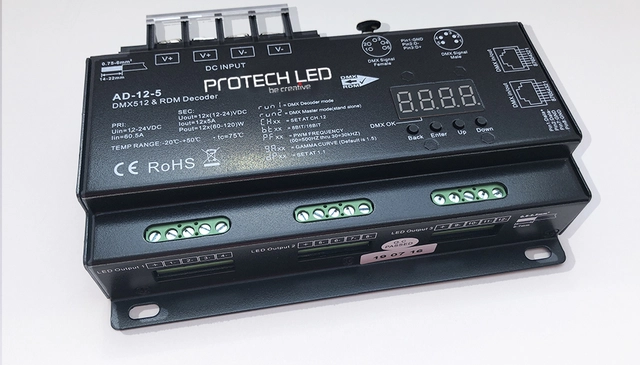 Protech Driver 12CH, 5A/CH, DMX/RDM 12-24V (60/120W) 