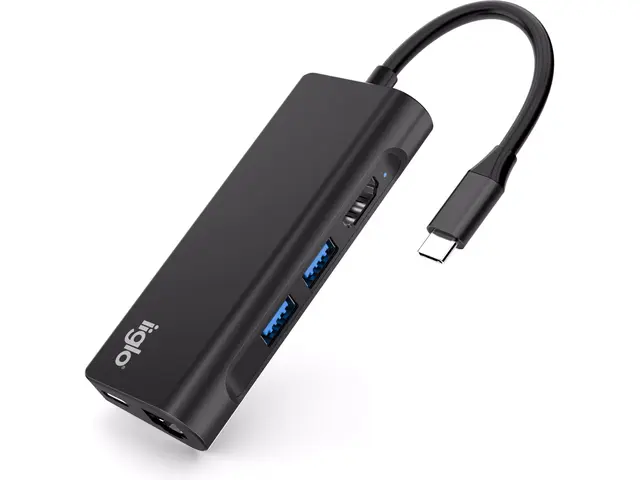 iiglo 7-i-1 Slim Multiport Docking sort USB-C 87W PD, 2xUSB-A, 1xHDMI, 1xUSB-C, 