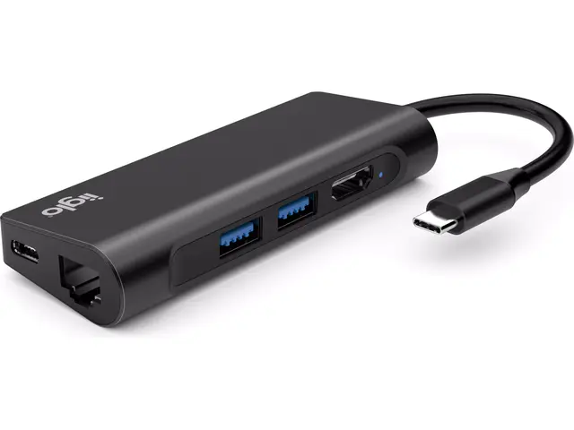 iiglo 7-i-1 Slim Multiport Docking sort USB-C 87W PD, 2xUSB-A, 1xHDMI, 1xUSB-C, 