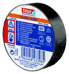 Tesa 53988 15mm x 10M Sort PVC isolasjonstape