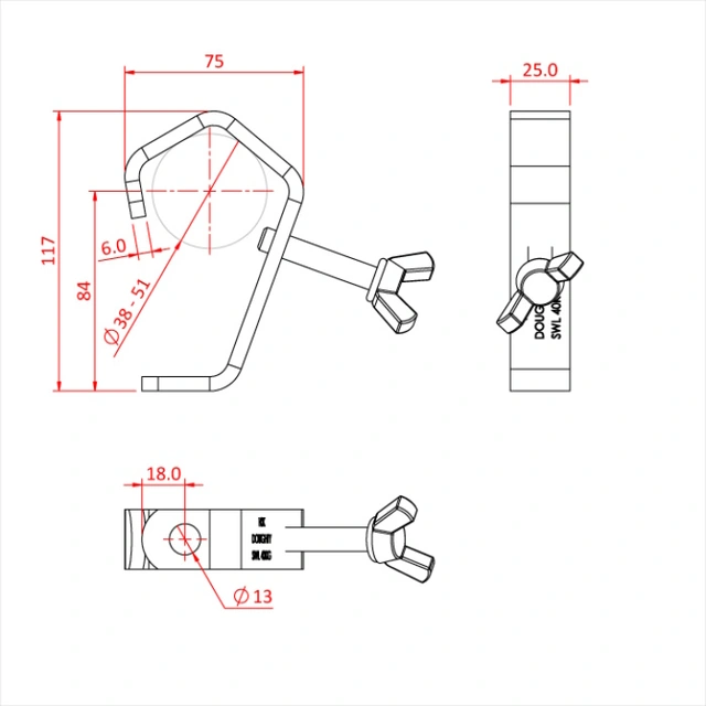 Doughty T21101 Hook Clamp Universal 20-50mm (Black) 