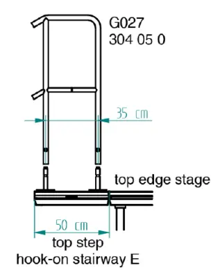 Nivtec stairway rail, H:100cm, final  part hook-on B:350mm* (#217) 