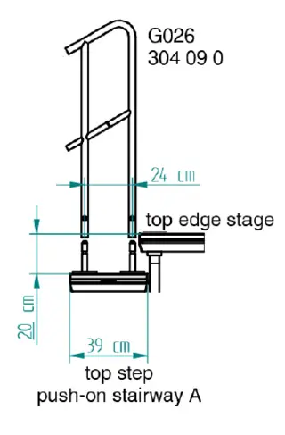 Nivtec stairway rail, H:100cm final part push-on B:240mm (#216) 