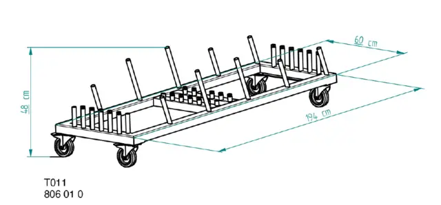 Nivtec rail trolley, large for 12 large rails, 194 x 60cm 