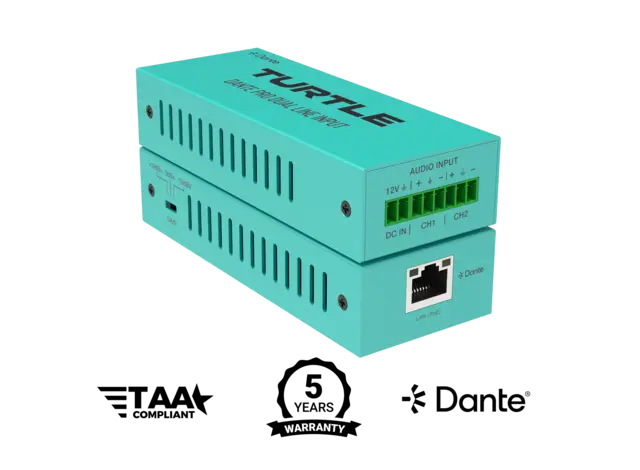 Turtle AV Dante Pro 2Ch Analog Line Output Adapter w/Gain Controls 