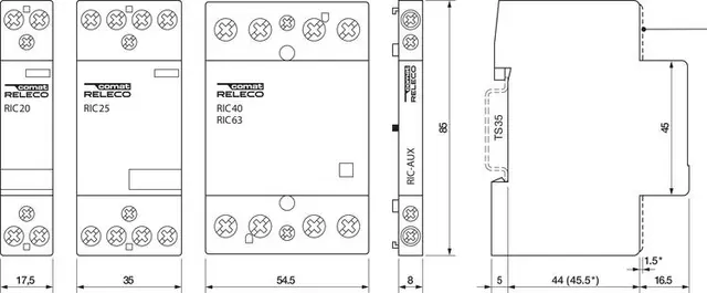 Comatreleco Normkontaktor RIC 20A 2 NO 24V AC/DC 