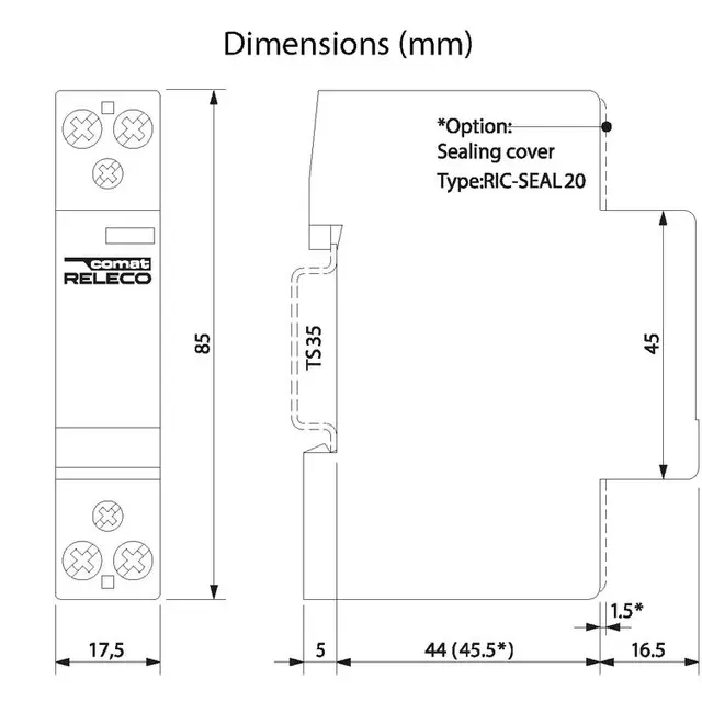 Comatreleco Normkontaktor RIC 20A 2 NO 24V AC/DC 