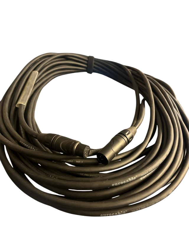 DMX Cable 25m 5-Pin Male to Female Black 2P Amphenol 