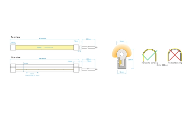 Protech LED (b12 - h25) Neon Side, White, 10w/m, IP67, 24V, Pr.m 