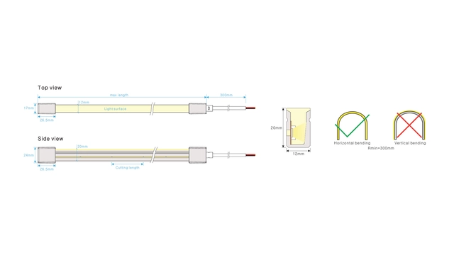 Protech LED (b12 - h20) Neon Side, White, 10w/m, IP67, 24V, Pr.m 