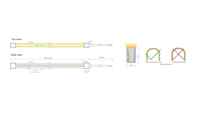 Protech LED (b10-h18) Neon Side, White, 15w/m, IP67, 24V, 