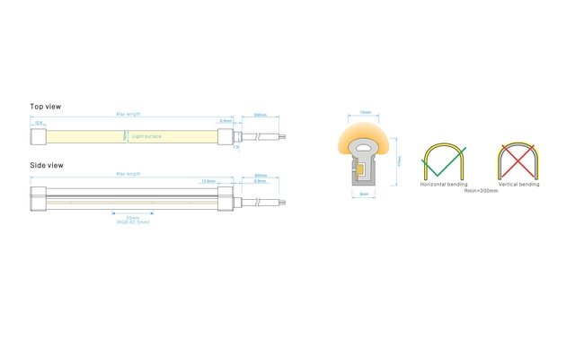 Protech LED (b8 - h17) Neon Side, White, 10w/m, IP67, 24V, Pr.m 