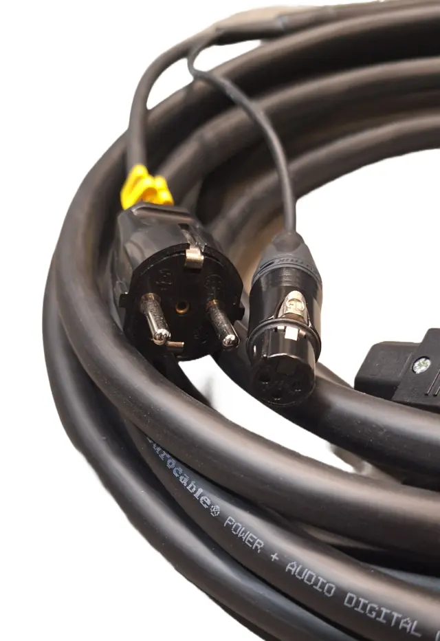 LMT-CAB Hybridkabel SchukoEuro/XLR3P 10 meter m/stropp,lengdemerk & krymp 