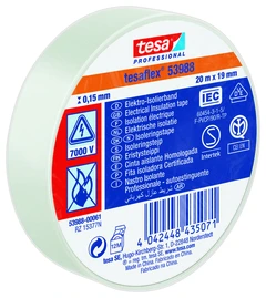 TESA 53948, 19mm x 20m, hvit PVC isolasjonstape