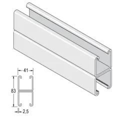 Unistrut P-1001-R dobbel skinne 41x83x2,5mm, 6m, U/hull