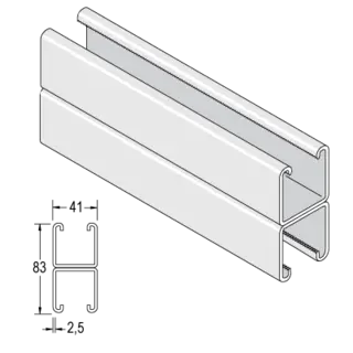 Unistrut P-1001-R dobbel skinne 41x83x2,5mm, 6m, U/hull 