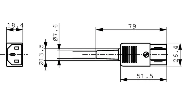 Støpsel Euro Hun svart m/bøyavlaster C13, 10A 