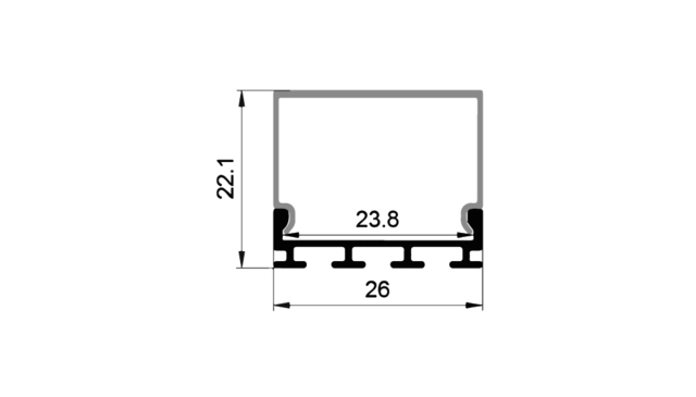 Protech Alu-profile m/firkant cover 2m, 23,2x26,2 