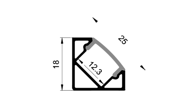 Protech Alu-profile 45° incl cover 2m, 19x19 