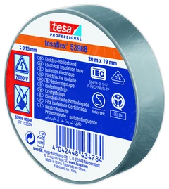 TESA 53948, 19mm x 20m,  grå PVC isolasjonstape
