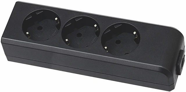Skjøtekontakt 3Veis Sort Schuko 