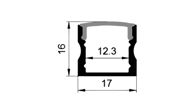 Protech Alu-profile for 12mm tape 2m, 17x15, Black 