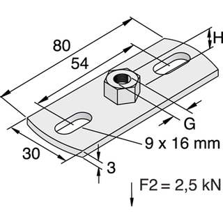 Kwikstrut TYPE L M8/M10 30X80 GRUNNPLATE Tyco L 