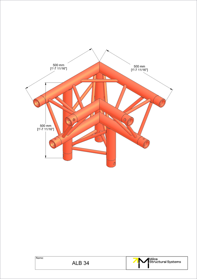 Milos M290VU Trio Heavy duty 3 way 90° truss corner apex down left 