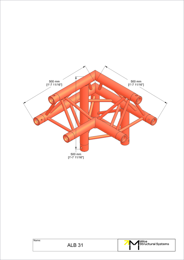 Milos M290VU Trio Heavy duty 3 way 90° truss corner apex up left 