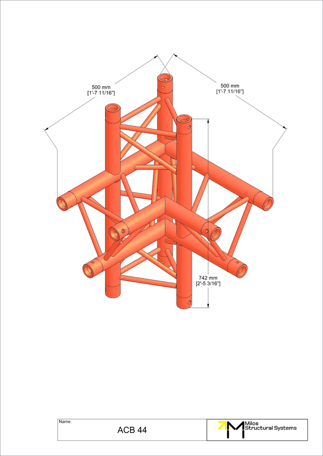Milos M290VU Trio Heavy duty Black 4 way 90° truss corner right HD 