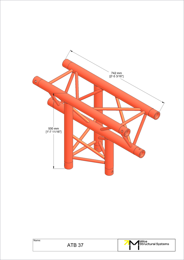 Milos M290U Trio Regular Black 3 way vertical truss tee piece apex down 
