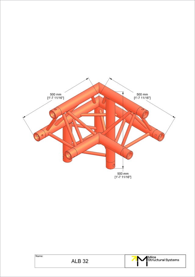Milos M290U Trio Regular Black 3 way 90° truss corner apex up left 