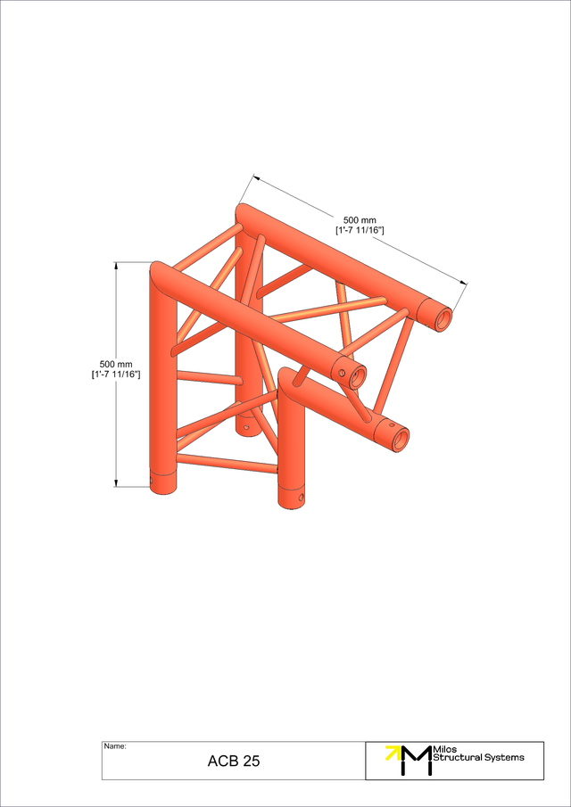Milos M290U Trio Regular Black 2 way 90° truss corner apex in 