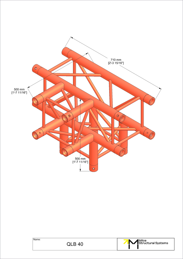 Milos M290U Quatro Regular 4 way tee piece leg down 500x500x500mm 