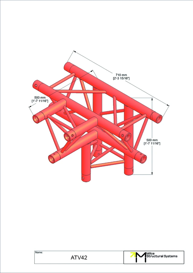 Milos M290VU Trio Heavy duty 4 way truss tee piece apex down HD 