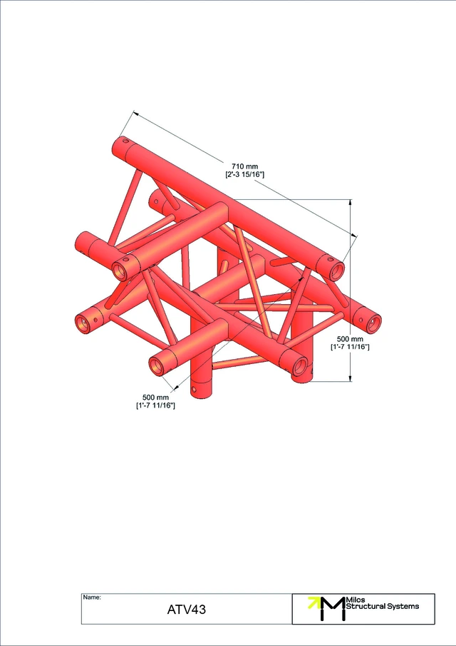 Milos M290VU Trio Heavy duty 4 way truss tee piece apex up HD 