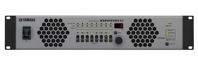 Yamaha XMV8140D 8ch forsterker Dante. 8x140W 8O/4O, 8 x 125W 100V/70V. 