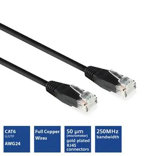 ACT Cat6 U/UTP PVC 0.5m Sort Nettverkskabel 250MHz 24AWG 