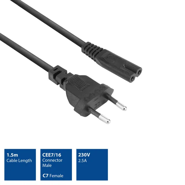 Apparatkabel Din - Schuko  3m C7 EURO2p Sort 