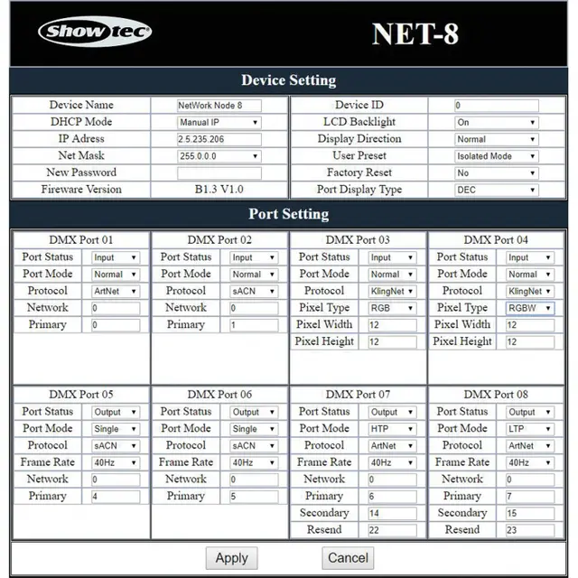 Showtec NET-8/5  8-Channel Art-Net/Kling-Net node, 5p XLR 