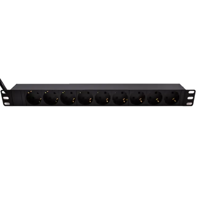 LinkIT 19" Strømskinne 9xCEE 7/4 3m CEE 7/4 på kabel 1U, u/ bryter,16A 3600W 