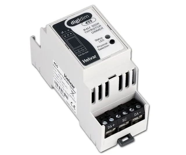 Helvar Digidim 455, 500W dimmer fasesnitt, skinnemontering. 