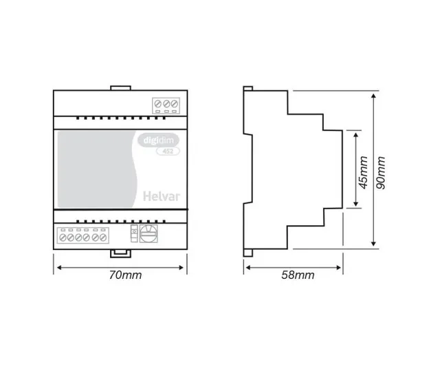 Helvar Digidim 452 Dimmer 1000 VA Skinnemontering 