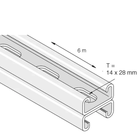 Unistrut P-3301-T10 Dobbel Lav Skinne 41x41x2,5mm, 6m, m/hull PreGalv 