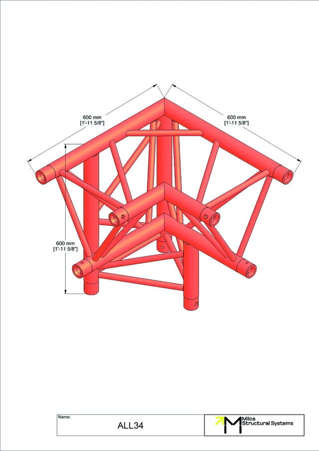 Milos M390L Trio Heavy duty 3 way 90° truss corner apex down left HD 